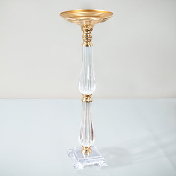 Gold / Clear Acrylic Crystal Pillar Candle Stand Table Centerpiece, Wedding Flower Bowl Pedestal 24"