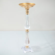 24 Inch Acrylic Crystal Gold Metal Pillar Candle Stand Table Centerpiece