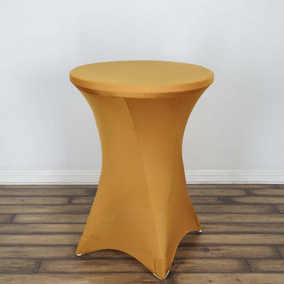 Yellow stretch table cover for round cocktail tables