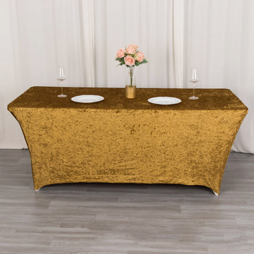 Gold Crushed Velvet Stretch Fitted Rectangular Table Cover 6ft
