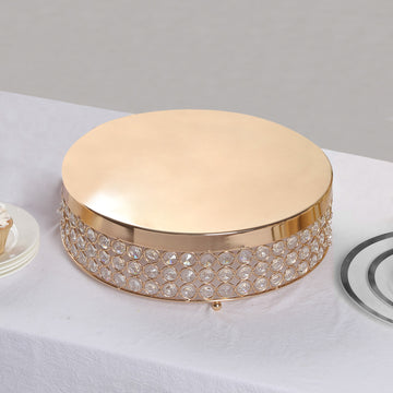 Elegant Gold Crystal Beaded Metal Cake Stand Pedestal