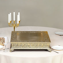 Gold Embossed 22 Inch Square Metal Cake Pedestal Stand Riser