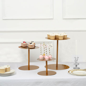 Set of 3 Gold Heavy Duty Metal Round Pedestal Cake Stands, Cupcake Dessert Display Props 8",10",12"