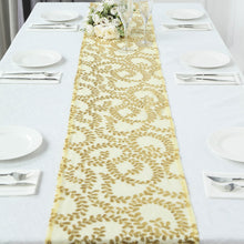 12x108inch Gold Leaf Vine Embroidered Sequin Mesh Like Table Runner