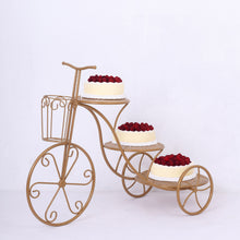 3-Tier Gold Metal Bicycle Wedding Cake Stand With Mesh Trays, Multi-layered Cupcake Dessert Display Stand - 40"