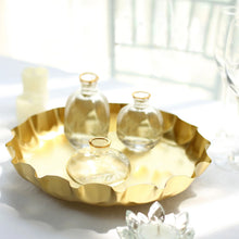 12 Inch Hairpin Pedestal Round Gold Metal Serving Tray and Dessert Stand with Crown Cap Design