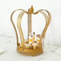 Gold Metal Crown Cupcake Dessert Display Stand, Princess Tiara Wedding Cake Stand - 19"