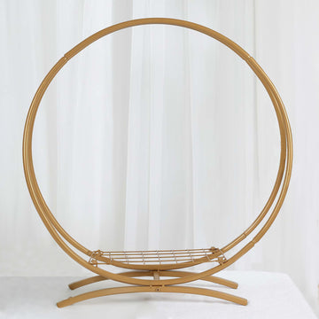 Gold Metal Double Frame Hoop Flower Table Centerpiece, Wedding Cake Display Stand 24"