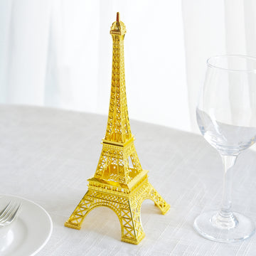 Gold Metal Eiffel Tower Table Centerpiece, Decorative Cake Topper 10"