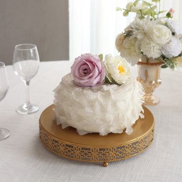 Create Unforgettable Moments with the Gold Metal Fleur De Lis Round Pedestal Cake Stand