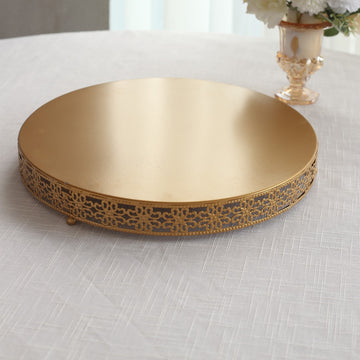 Elevate Your Dessert Display with the Gold Metal Fleur De Lis Round Pedestal Cake Stand