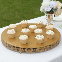 Gold Metal Fleur De Lis Round Pedestal Cake Stands, Cupcake Dessert Display Stand Table Centerpiece