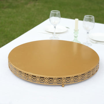 Elegant Gold Metal Fleur De Lis Round Pedestal Cake Stand