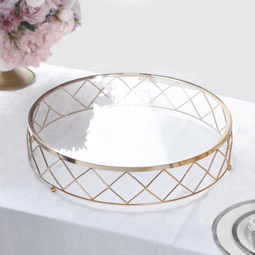 Elegant Gold Metal Geometric Diamond Cut Cake Stand