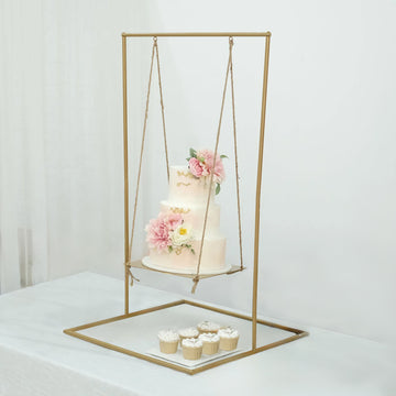 Gold Metal Hanging Dessert Display Centerpiece with Jute Rope, Cake Stand Swing 3ft Tall