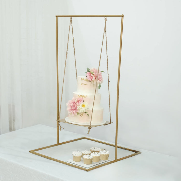 Gold Metal 3 Feet Swing Dessert Display Centerpiece With Jute Rope