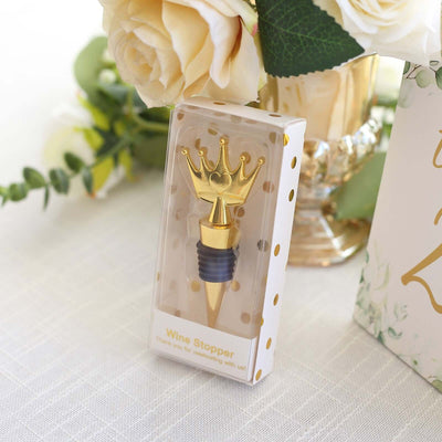 Gold crown wine stopper in decorative packaging