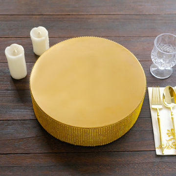<strong>Gold Round Metal Pedestal Cake Stand with Rhinestones</strong>