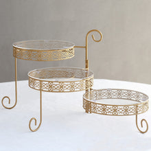 3-Tier Gold Metal Rotating Cupcake Dessert Display Stand With Clear Acrylic Round Plates, Hollow Lac