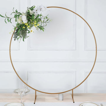 Gold Metal Round Arch Wedding Cake Display Stand, Floral Hoop Frame Table Centerpiece - 4ft