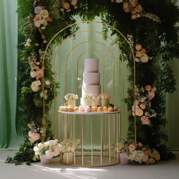 Create a Magical Wedding Setting with the Gold Metal Multi-Layered Round Top Chiara Backdrop Stand