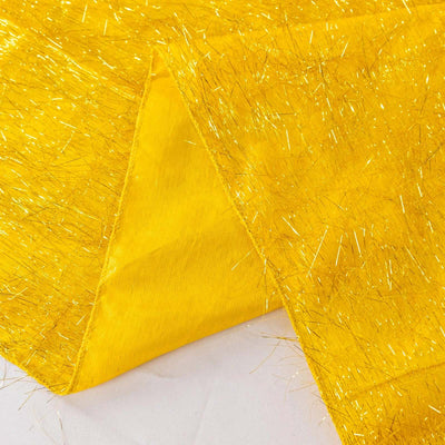Bright yellow fabric with shimmering gold strands, showcasing texture and color.