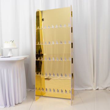 Create a Stunning Display with the 5ft Gold Mirror Finish 5-Tier Champagne Glass Holder