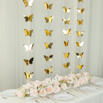 2 Pack Gold 3D Paper Butterfly String Banners, Hanging Garland Party Streamers 9ft