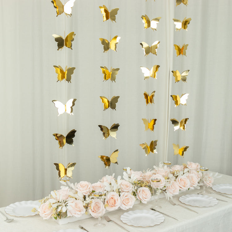 2 Pack | 9ft Gold 3D Paper Butterfly String Banners, Hanging Garland Party Streamers