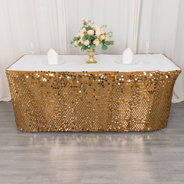 Gold Premium Big Payette Sequin Dual Layered Satin Table Skirt 21ft