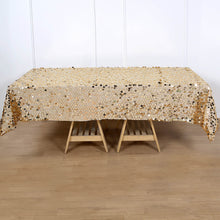 60 Inch x 102 Inch Gold Big Payette Sequin Rectangle Tablecloth