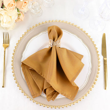 5 Pack | Gold Seamless Cloth Dinner Napkins, Wrinkle Resistant Linen | 17"x17"