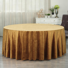 Gold Seamless Premium Velvet Round Tablecloth, Reusable Linen 120" for 5 Foot Table With Floor-Length Drop