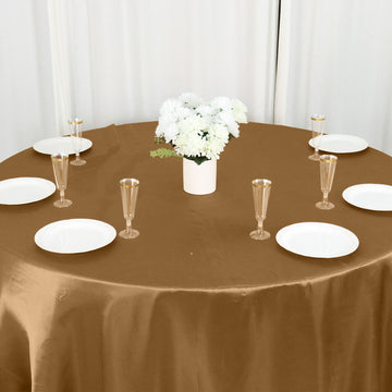 Dress Your Tables in Luxury with the Gold Seamless Satin Round Tablecloth 132