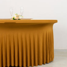 Gold Wavy Spandex Fitted Round 1-Piece Tablecloth Table Skirt