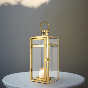Gold Vintage Top Stainless Steel Candle Lantern Centerpiece Outdoor Metal Patio Lantern 12"