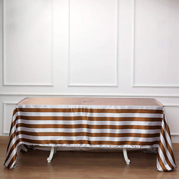 Gold / White Seamless Stripe Satin Rectangle Tablecloth 90"x156"
