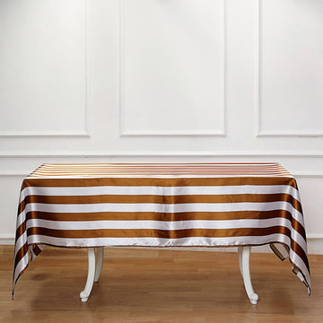 Gold / White Seamless Stripe Satin Rectangle Tablecloth 60"x102"