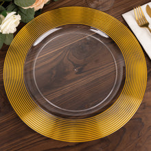 6 Pack 13inch Clear / Gold Lined Rim Plastic Wedding Charger Plates, Round Disposable Serving Plates