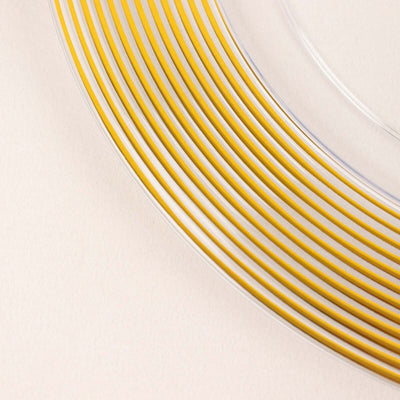 Yellow and clear striped plate on a light background.