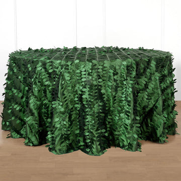 Green Leaf Petal Taffeta Seamless Round Tablecloth 120" for 5 Foot Table With Floor-Length Drop