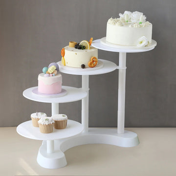 4-Tier Half Moon White Plastic Cake Dessert Stand, 4-Shelf Cupcake Display 17" Tall