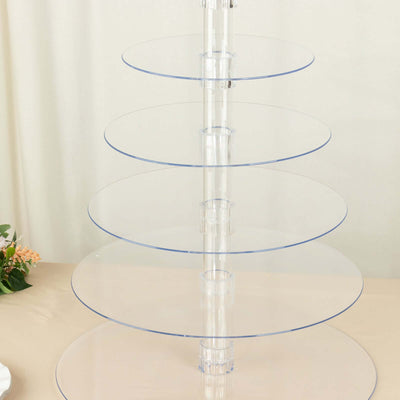 Clear acrylic cake stand with five tiers for elegant displays.