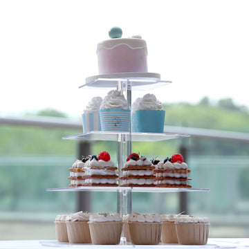 Elevate Your Dessert Display with the Heavy Duty Acrylic Square 4-Tier Cake Stand