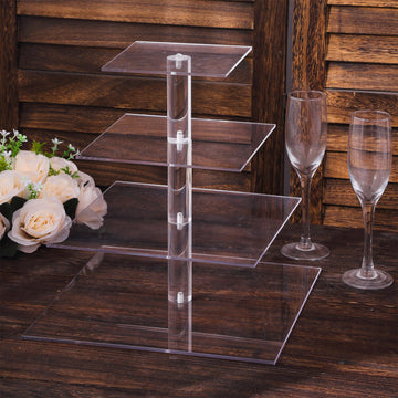 Make Every Moment Extraordinary with the Heavy Duty Acrylic Square 4-Tier Cake Stand