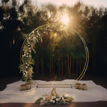 Heavy Duty Gold Metal Double Hoop Wedding Arch Photo Backdrop Stand, Round Wedding Arbor Floral