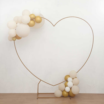 Heavy Duty Gold Metal Heart Shape Wedding Arch Photo Backdrop Stand, Floral Balloon Frame with Sturdy Rectangular Base - 7ft