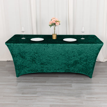 Hunter Emerald Green Crushed Velvet Stretch Fitted Rectangular Table Cover 6ft