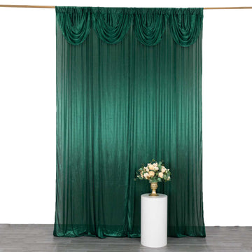 Hunter Emerald Green Double Drape Pleated Satin Wedding Photo Backdrop Curtain, Glossy Party Drapery Panel - 10ftx10ft