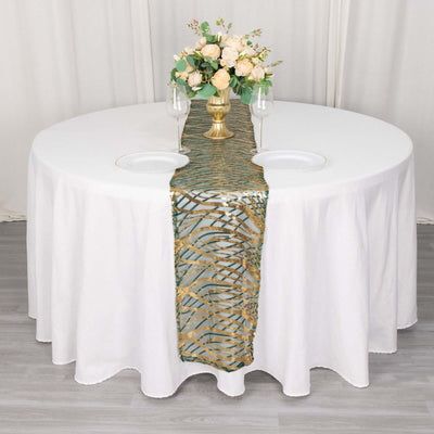 Elegant round table with a floral centerpiece and decorative runner.
